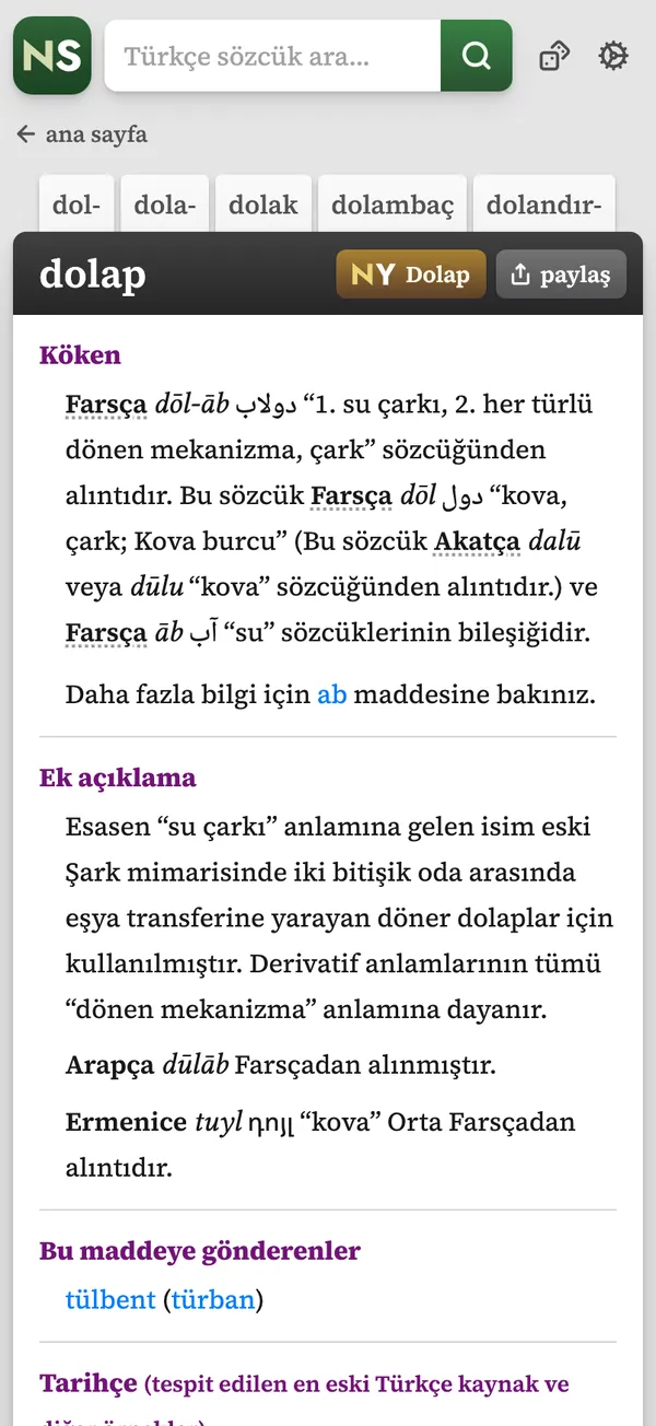 Nişanyan Sözlük on a phone